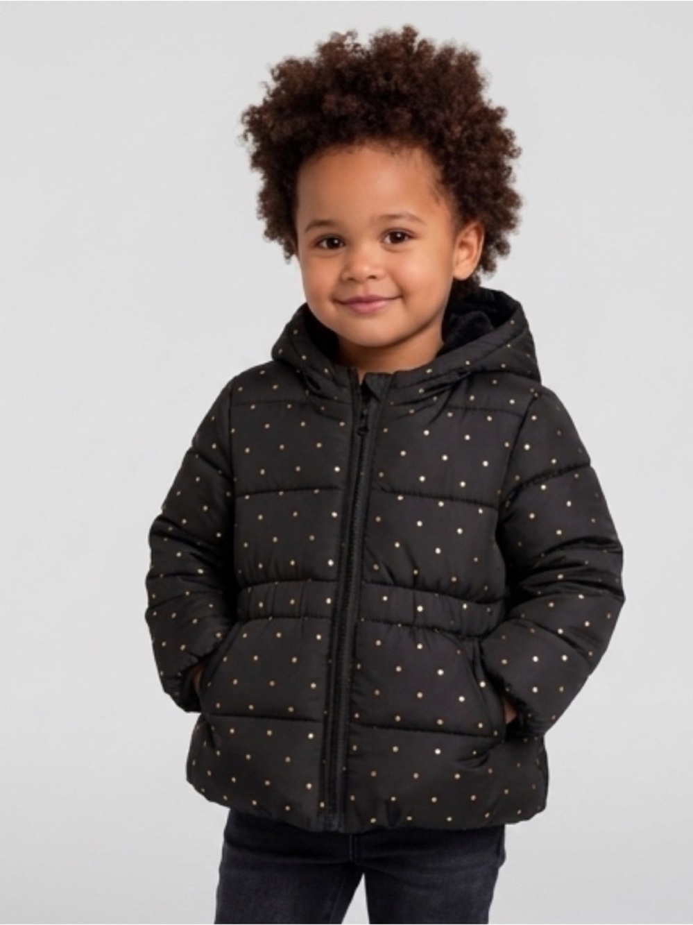Winter "Warmest Jacket" Moonless Night Gold Polka Dot 12-18 Mo. Detachable Hood
